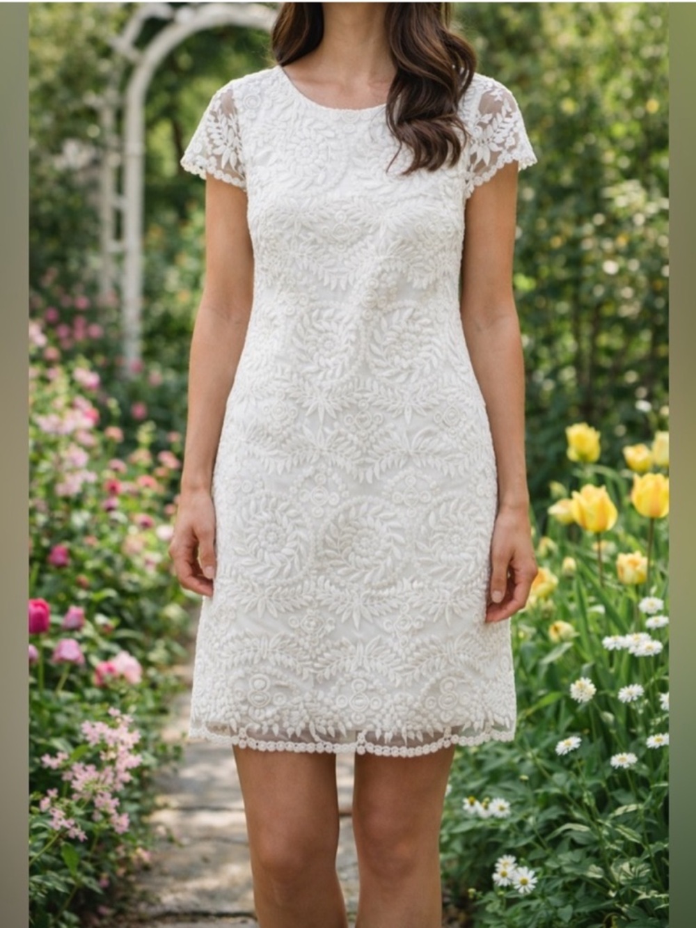 Amanda Uprichard White Embroidered Dress Cocktail Elegant Dress Bridal Shower